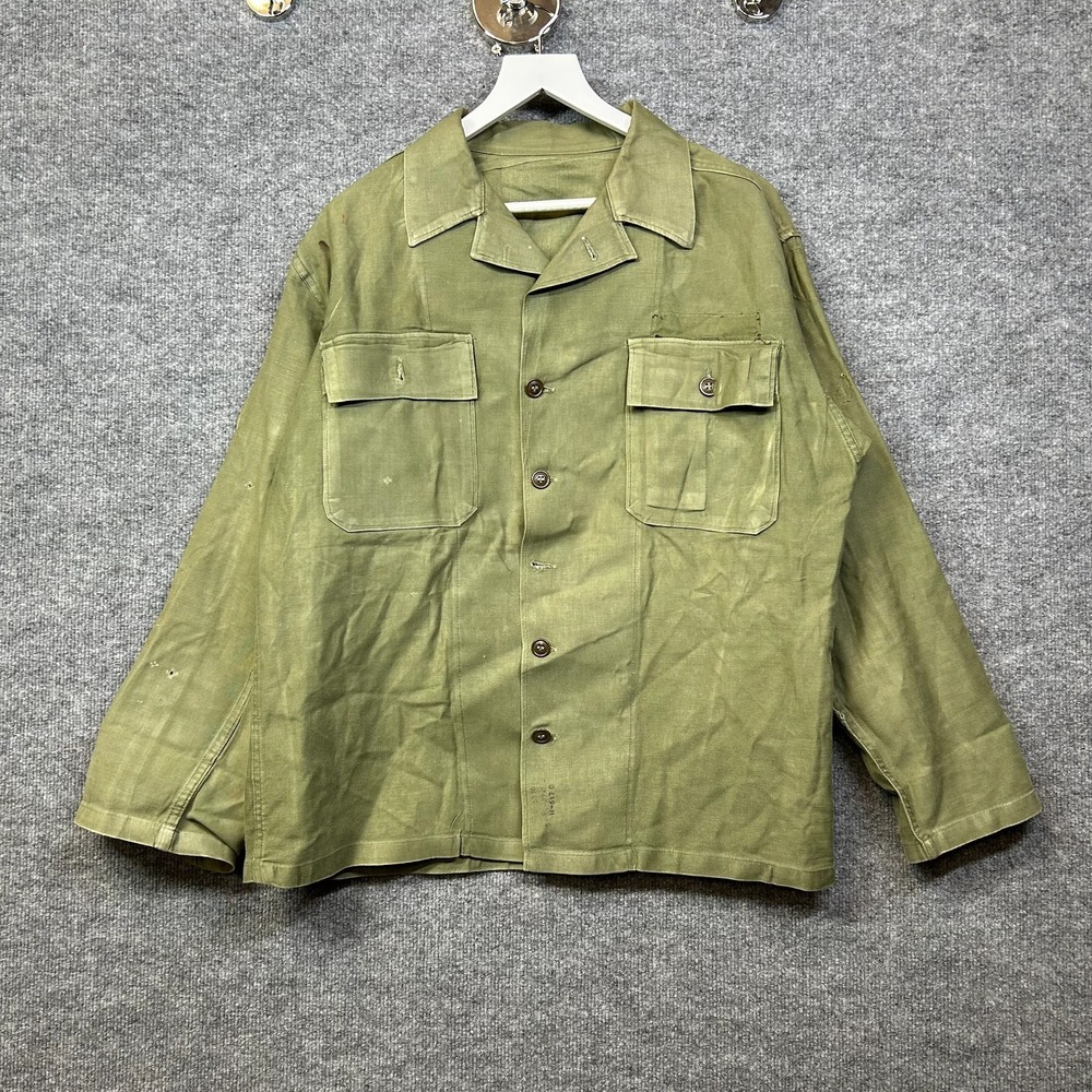 VTG US Army WWII HBT Military Jacket Men's Olive Green Herringbone Twill Utility